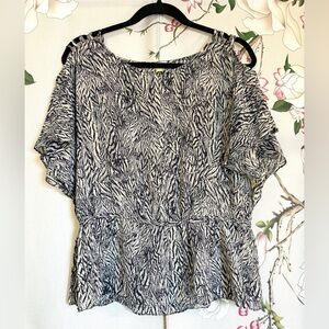 Anthropologie Leifsdottir "Cockatoo Feathers" Silk Cold-Shoulder Peplum Blouse